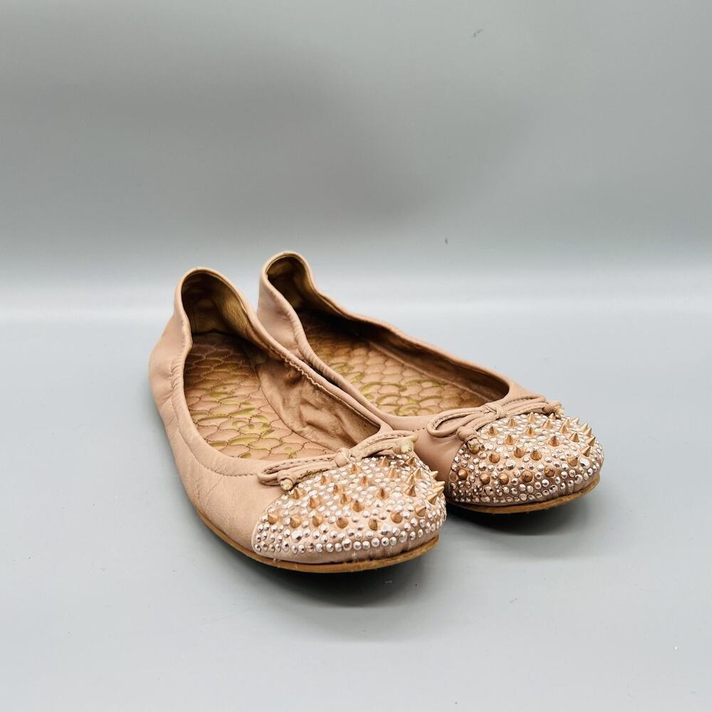 Sam Edelman Shoes Womens 8.5 Beige Leather Beatrix Ballet Flats Studded Cap Toe